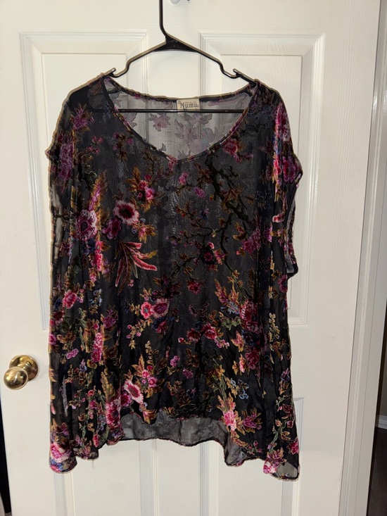 Show Me Your MuMu Tops - Show me your Mumu Sheer Floral Oversized Shirt Black With Multicolor Size medium